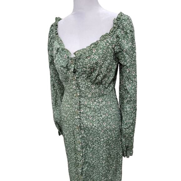 Missguided Women's Button Thru Milkmaid Midi Dress Ditsy Green Size 6 NEW - Picture 9 of 16